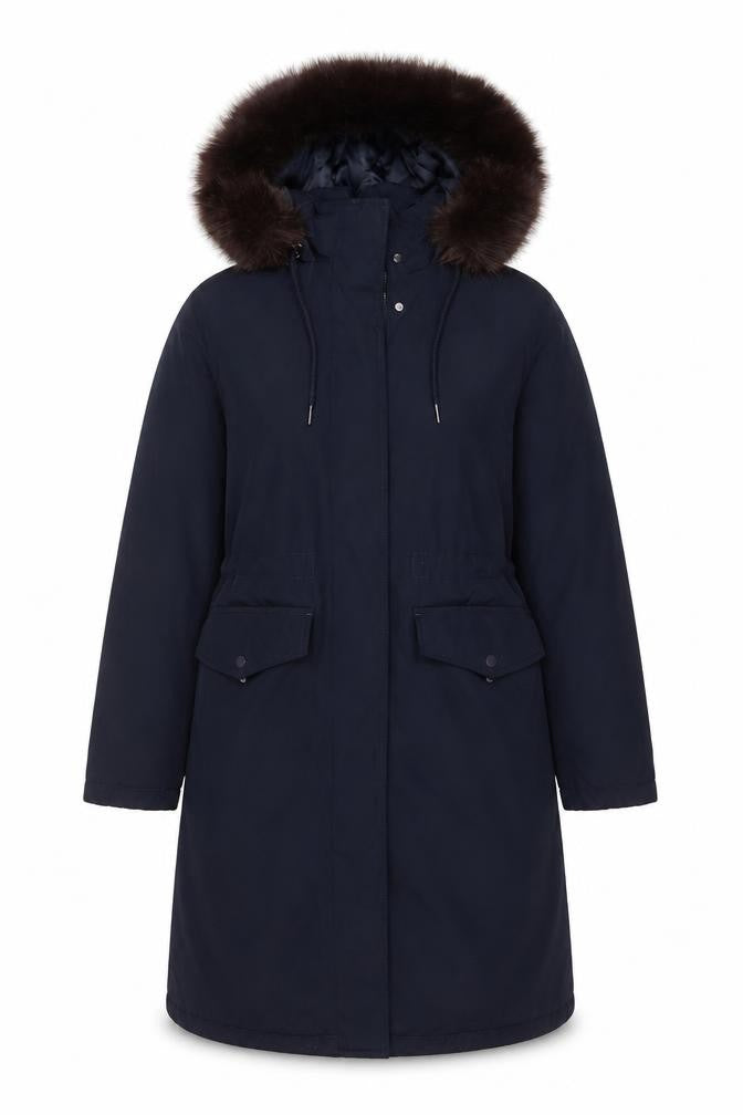 Marks and Spencer Women's Blue Hooded Fur Trim Parka Coat Size 10