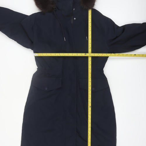 Marks and Spencer Women's Blue Hooded Fur Trim Parka Coat Size 10