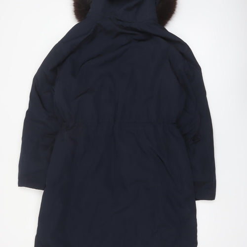 Marks and Spencer Women's Blue Hooded Fur Trim Parka Coat Size 10