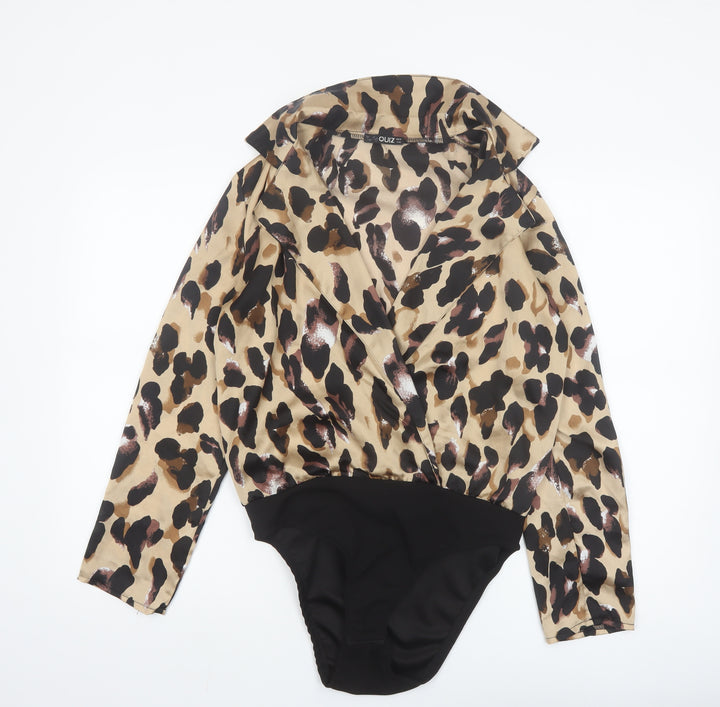 Quiz Women's Multicoloured Leopard Print Long Sleeve Bodysuit Size 10