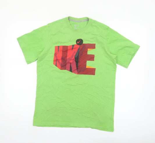 Nike Boys Green Logo Graphic Print Short Sleeve Cotton T-Shirt XL 13-14 Years