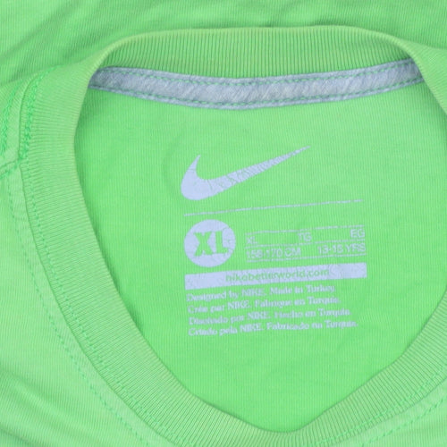Nike Boys Green Logo Graphic Print Short Sleeve Cotton T-Shirt XL 13-14 Years