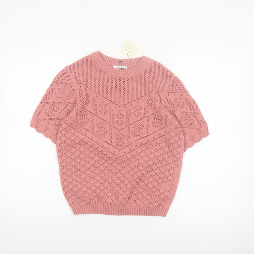 Tu Women Pink Short Sleeve Crew Neck Knit Jumper Size 8