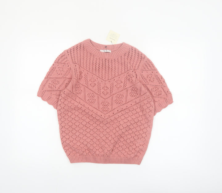 Tu Women Pink Short Sleeve Crew Neck Knit Jumper Size 8