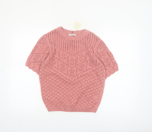 Tu Women Pink Short Sleeve Crew Neck Knit Jumper Size 8