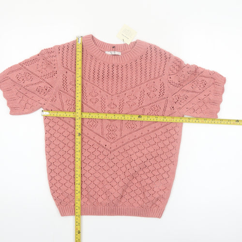 Tu Women Pink Short Sleeve Crew Neck Knit Jumper Size 8