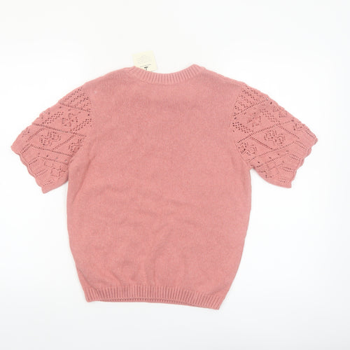 Tu Women Pink Short Sleeve Crew Neck Knit Jumper Size 8