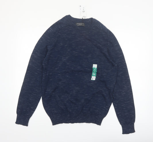 Primark Men's Blue Medium Crew Neck Cotton Blend Pullover Jumper