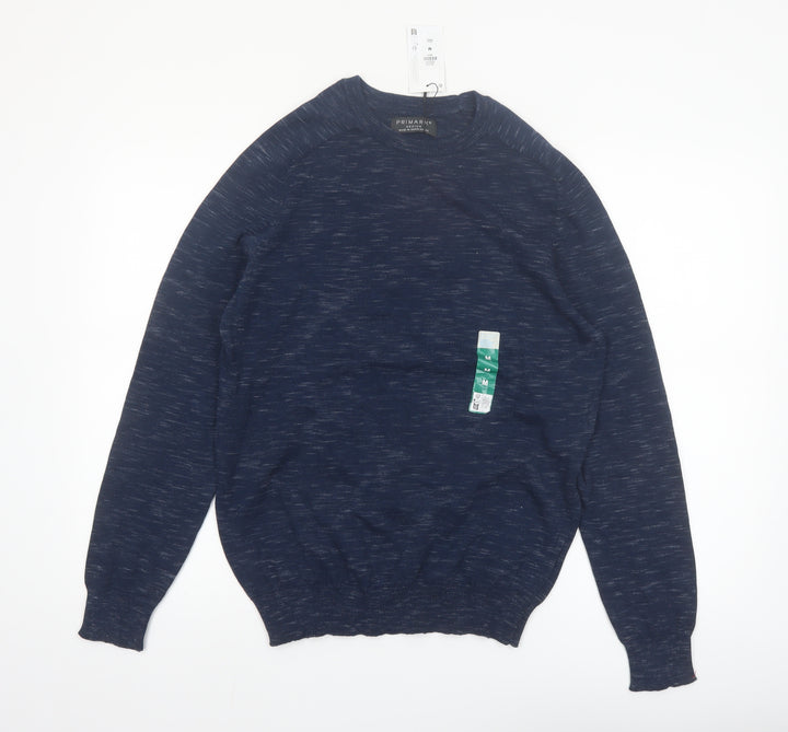 Primark Men's Blue Medium Crew Neck Cotton Blend Pullover Jumper