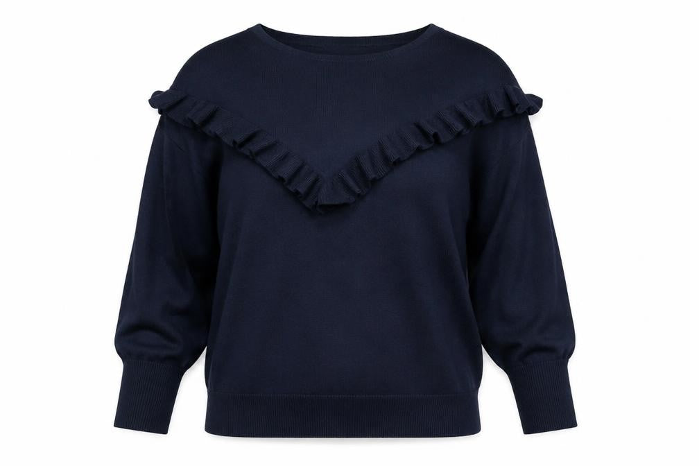 Front view of KILKY Women's Blue Ruffle Knit Long Sleeve jumper S