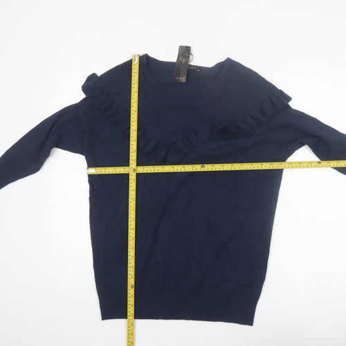 KILKY Women's Blue Ruffle Knit Long Sleeve Pullover Jumper S