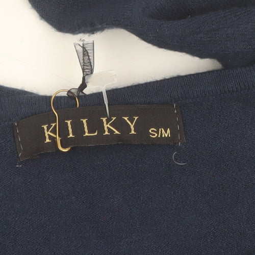 KILKY Women's Blue Ruffle Knit Long Sleeve Pullover Jumper S