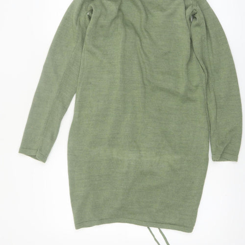 Fashionkilla Women Green V-Neck Long Sleeve Ruched Tunic Jumper Size 12