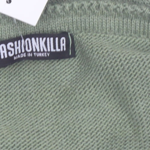 Fashionkilla Women Green V-Neck Long Sleeve Ruched Tunic Jumper Size 12