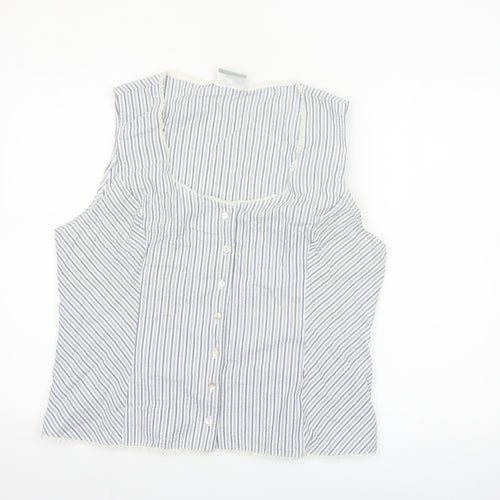Wallis Women Blue Striped Sleeveless Cotton Blend Camisole Blouse Size 18