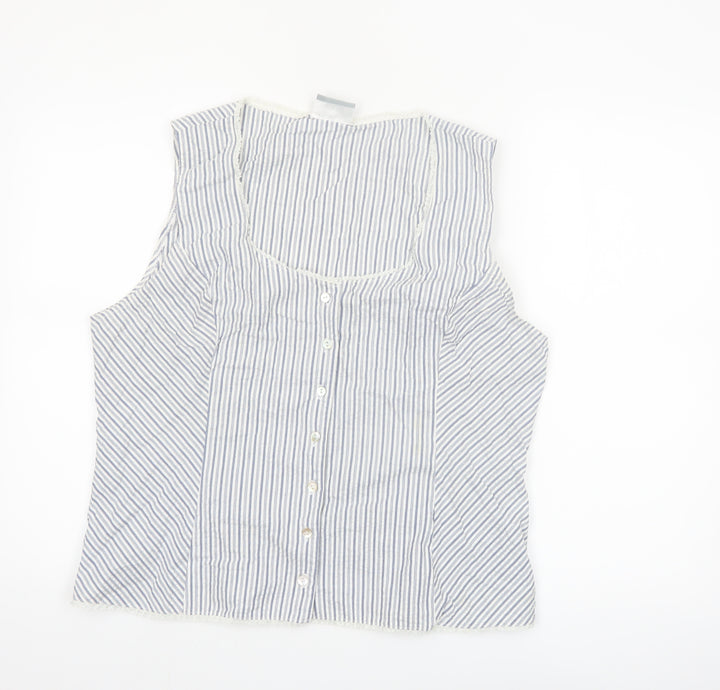 Wallis Women Blue Striped Sleeveless Cotton Blend Camisole Blouse Size 18