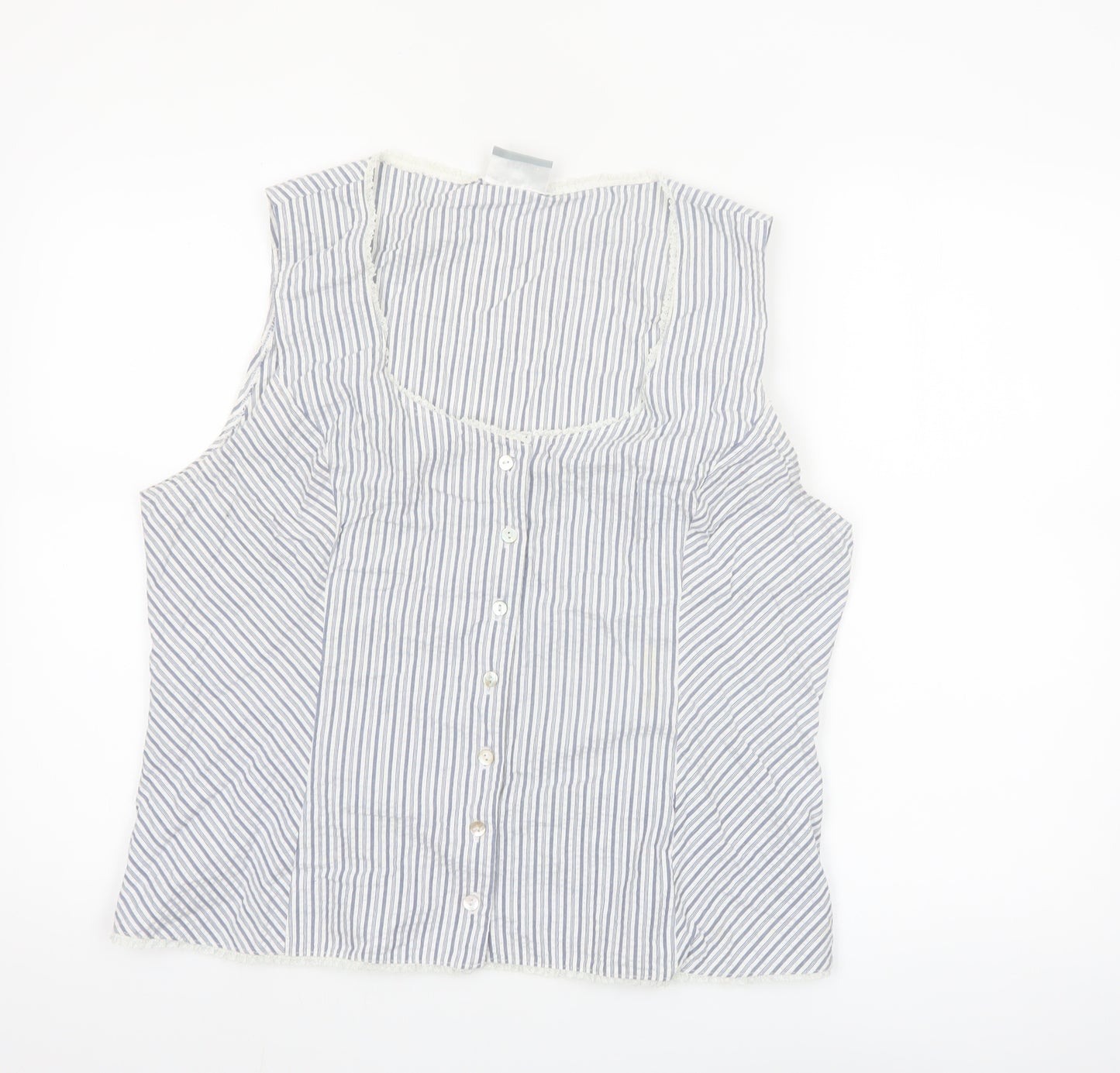 Wallis Women Blue Striped Sleeveless Cotton Blend Camisole Blouse Size 18