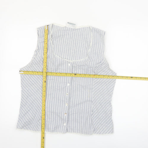 Wallis Women Blue Striped Sleeveless Cotton Blend Camisole Blouse Size 18