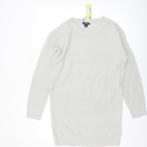 boohoo Women White Chunky Knit Crew Neck Long Sleeve Pullover Jumper S