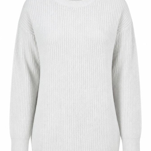 boohoo Women White Chunky Knit Crew Neck Long Sleeve Pullover Jumper S