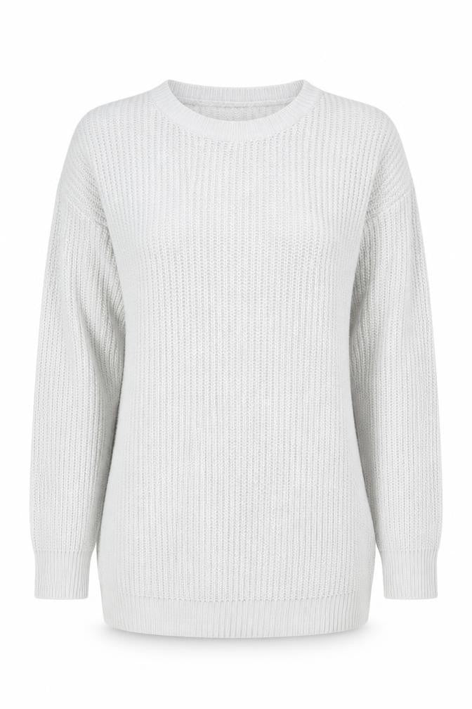 boohoo Women White Chunky Knit Crew Neck Long Sleeve Pullover Jumper S