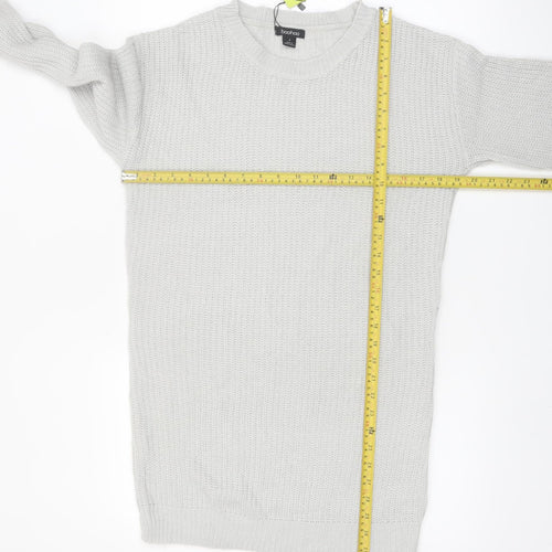 boohoo Women White Chunky Knit Crew Neck Long Sleeve Pullover Jumper S