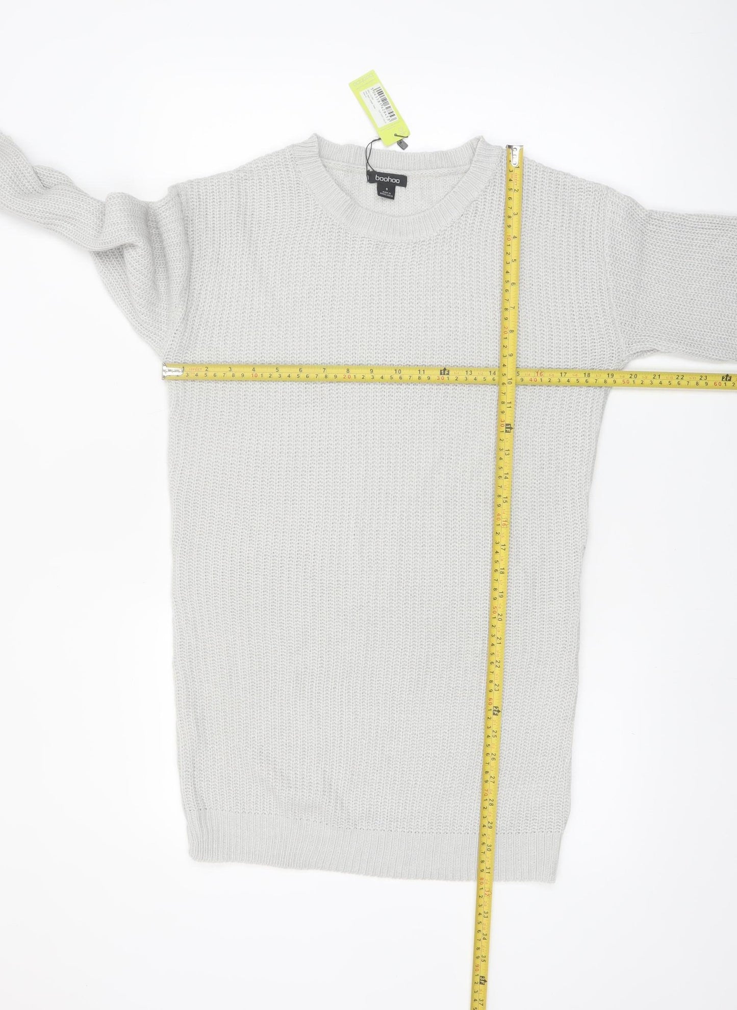 boohoo Women White Chunky Knit Crew Neck Long Sleeve Pullover Jumper S