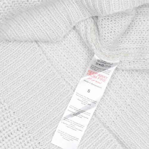 boohoo Women White Chunky Knit Crew Neck Long Sleeve Pullover Jumper S