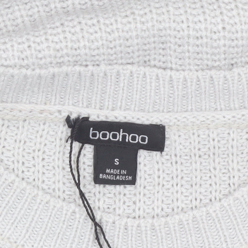 boohoo Women White Chunky Knit Crew Neck Long Sleeve Pullover Jumper S
