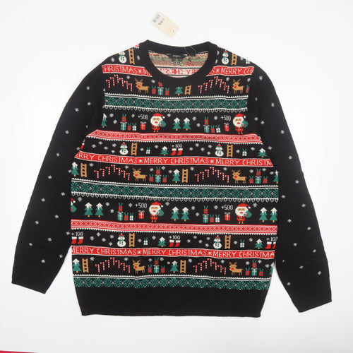 Esmara Men Black Christmas Fair Isle Acrylic Pullover Jumper XL