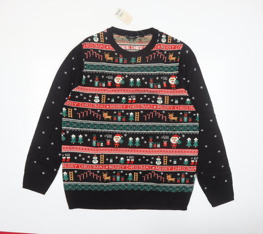 Esmara Men Black Christmas Fair Isle Acrylic Pullover Jumper XL