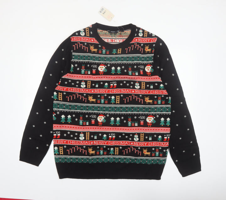 Esmara Men Black Christmas Fair Isle Acrylic Pullover Jumper XL