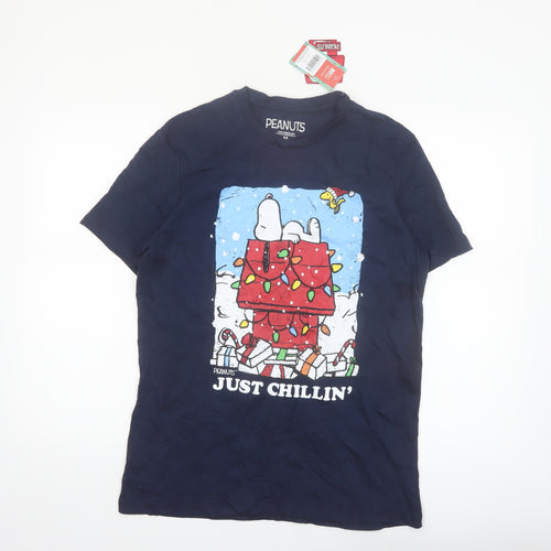 Tu Peanuts Men's Blue Christmas Snoopy Graphic T-Shirt M
