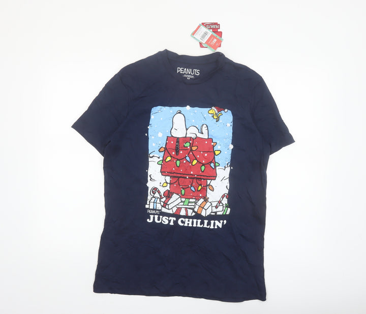 Tu Peanuts Men's Blue Christmas Snoopy Graphic T-Shirt M