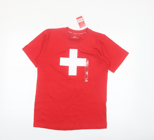 Splash Arts Men's Red Switzerland Flag Cotton T-Shirt XS