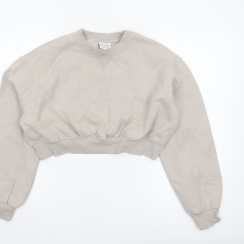 Bershka Women Beige Cropped Pullover Sweatshirt Size XS