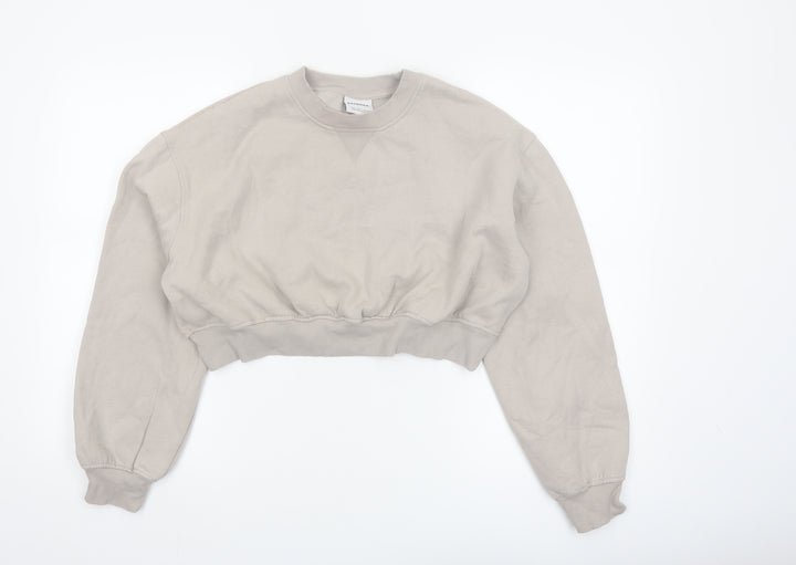 Bershka Women Beige Cropped Pullover Sweatshirt Size XS