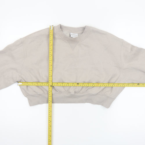 Bershka Women Beige Cropped Pullover Sweatshirt Size XS