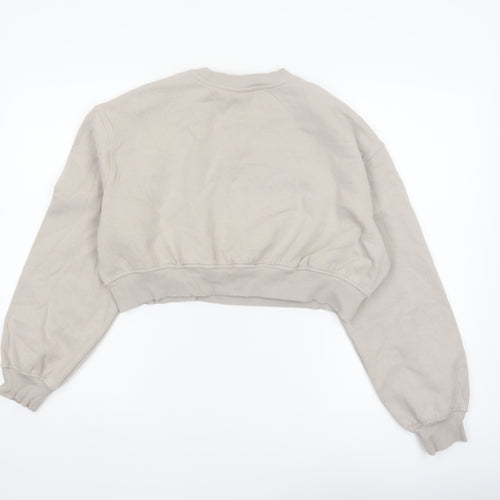 Bershka Women Beige Cropped Pullover Sweatshirt Size XS