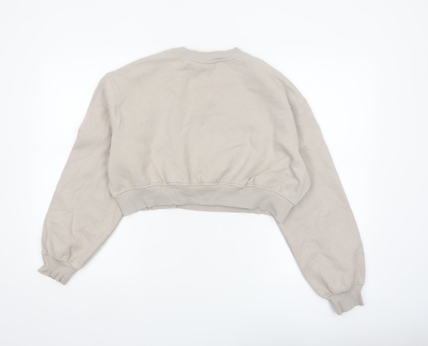 Bershka Women Beige Cropped Pullover Sweatshirt Size XS