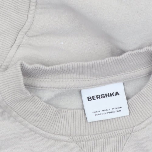Bershka Women Beige Cropped Pullover Sweatshirt Size XS