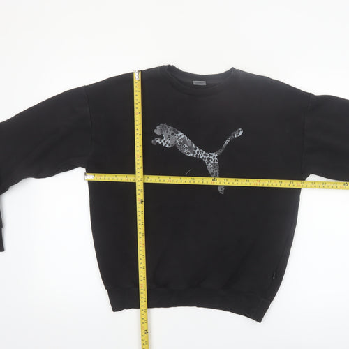Puma Womens Black Small Pullover Sweatshirt Leopard Logo Cotton Blend