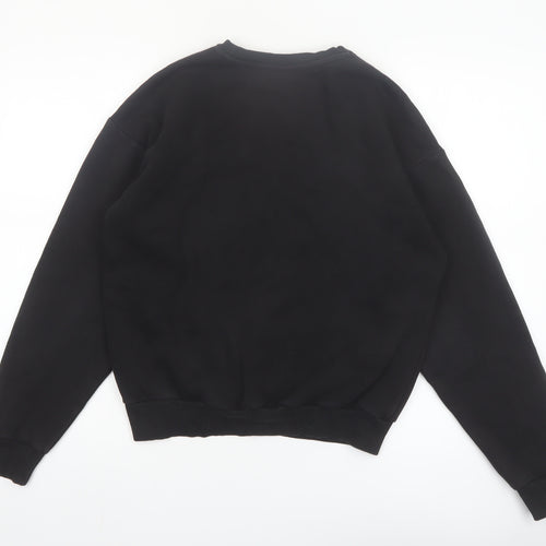 Puma Womens Black Small Pullover Sweatshirt Leopard Logo Cotton Blend
