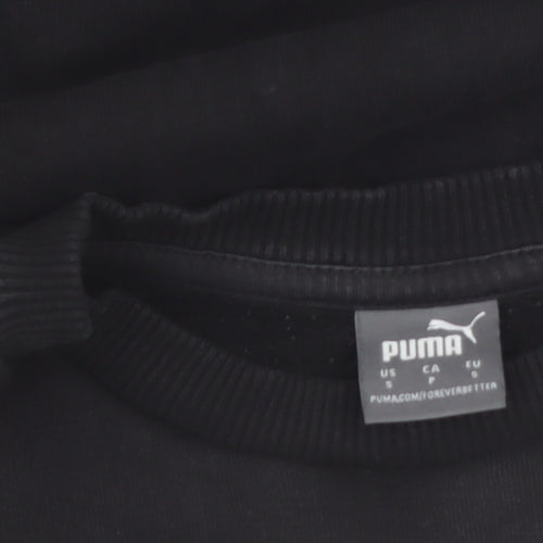 Puma Womens Black Small Pullover Sweatshirt Leopard Logo Cotton Blend