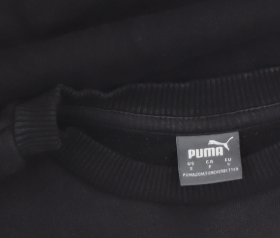 Puma Womens Black Small Pullover Sweatshirt Leopard Logo Cotton Blend
