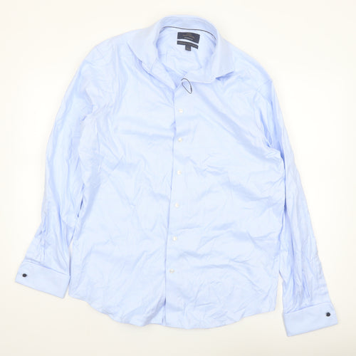 Marks and Spencer Men’s Blue Regular Fit Long Sleeve Cotton Button-Up Shirt 16”
