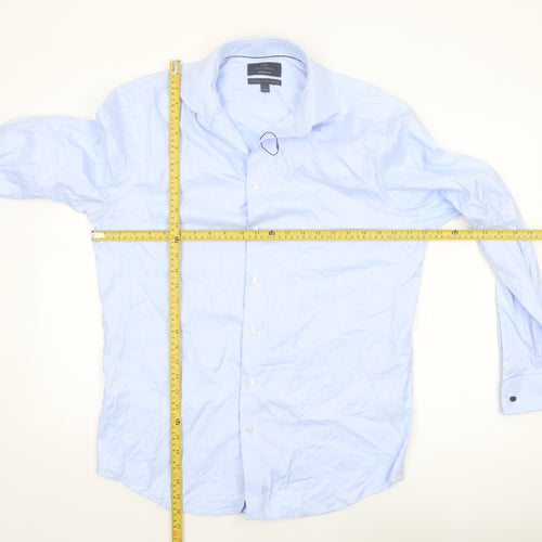 Marks and Spencer Men’s Blue Regular Fit Long Sleeve Cotton Button-Up Shirt 16”
