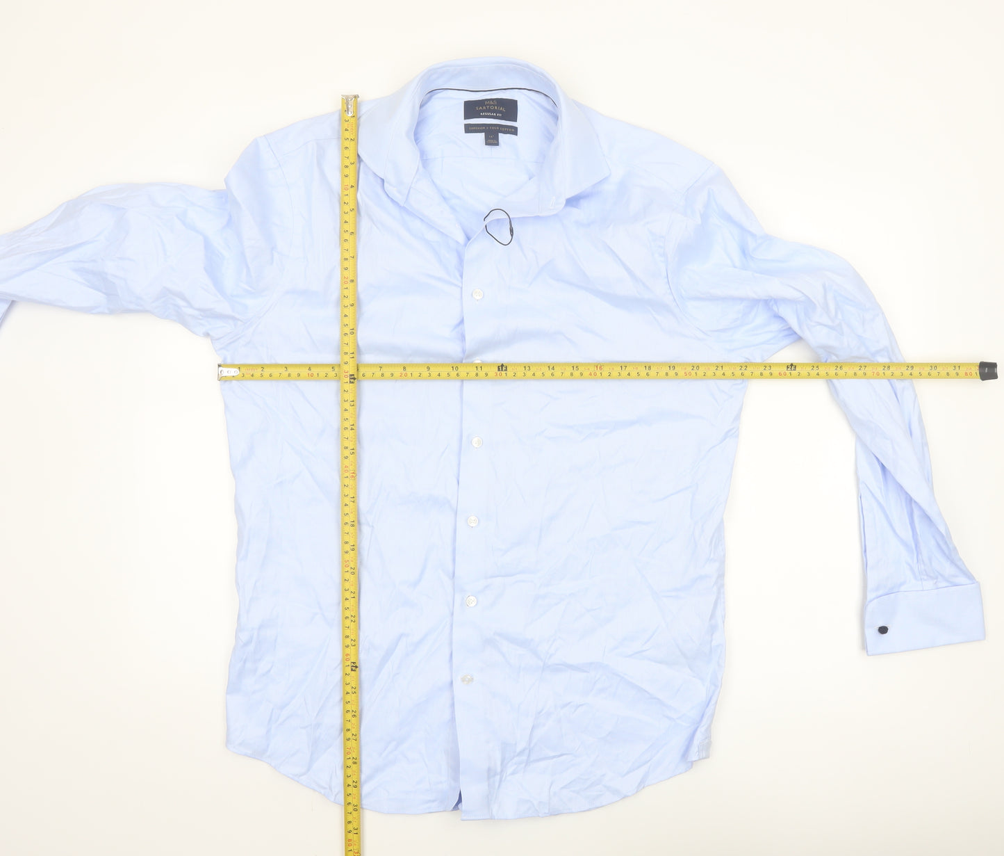 Marks and Spencer Men’s Blue Regular Fit Long Sleeve Cotton Button-Up Shirt 16”