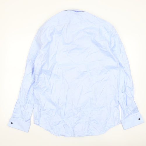 Marks and Spencer Men’s Blue Regular Fit Long Sleeve Cotton Button-Up Shirt 16”