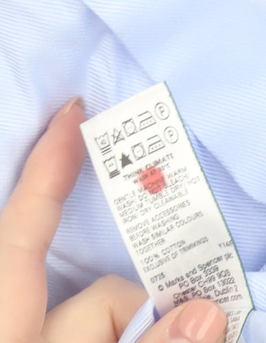 Marks and Spencer Men’s Blue Regular Fit Long Sleeve Cotton Button-Up Shirt 16”